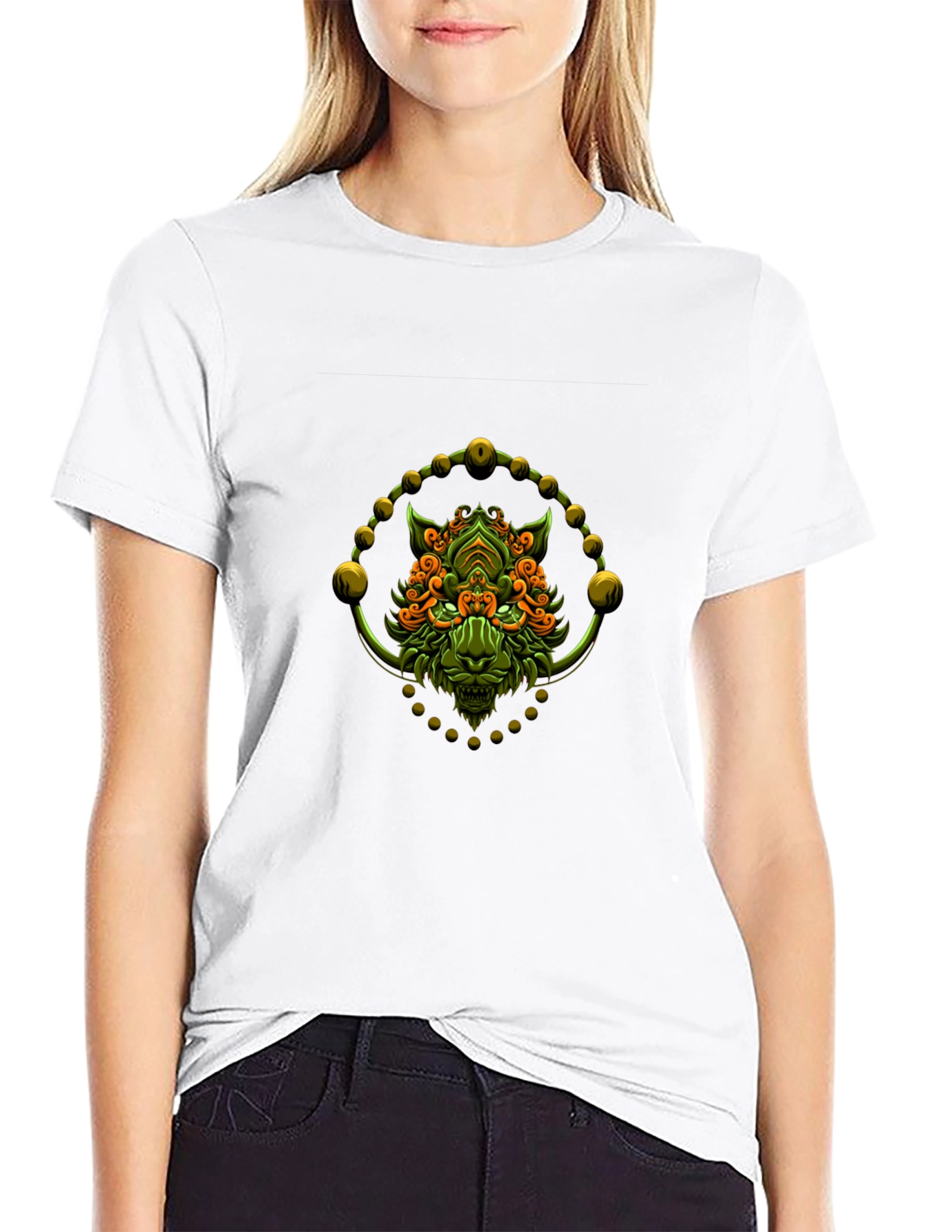 Camiseta Negra con Diseño de León Abstracto