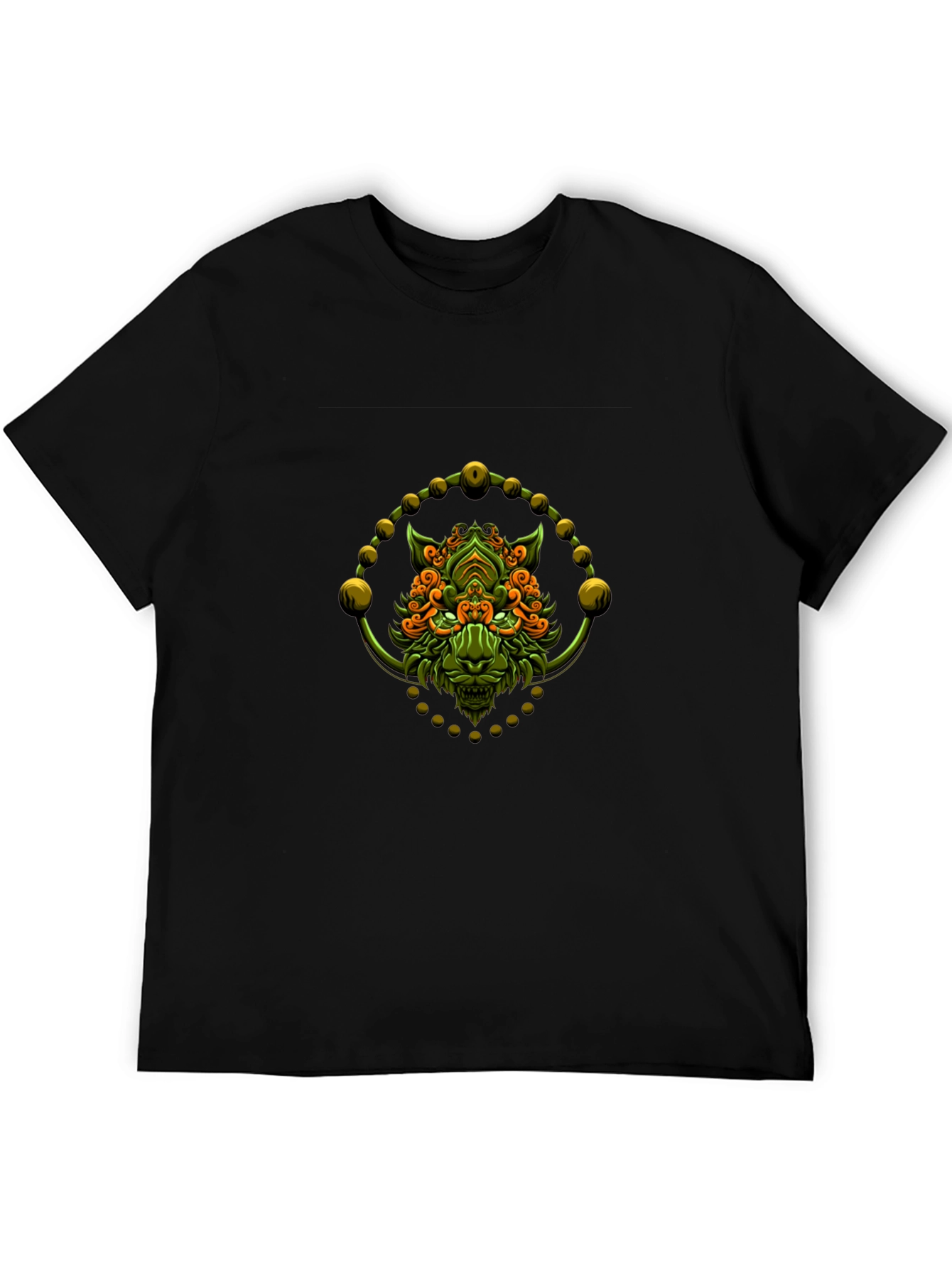 Camiseta Negra con Diseño de León Abstracto