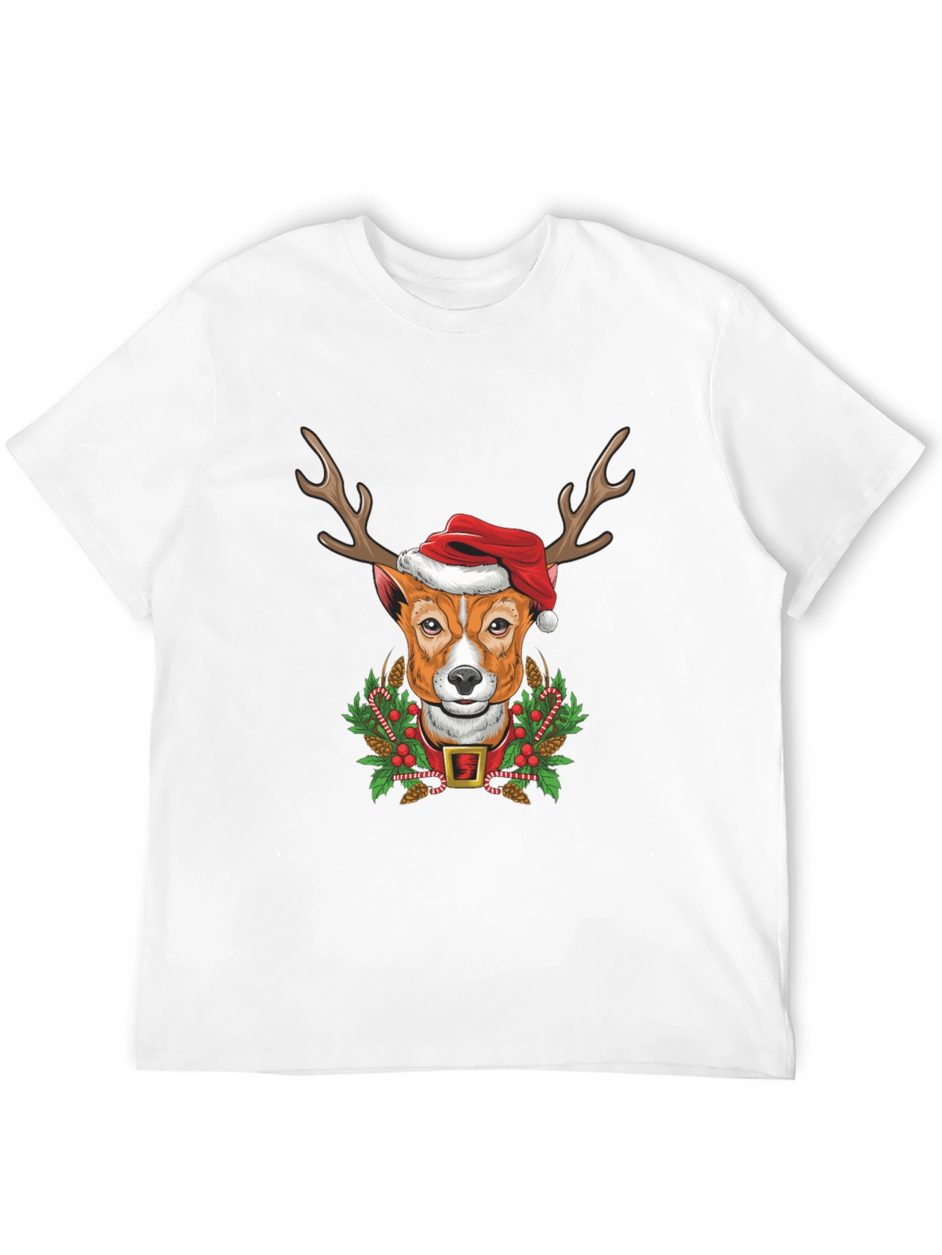 Camiseta Hombre Diseño Navideño Perro Reno