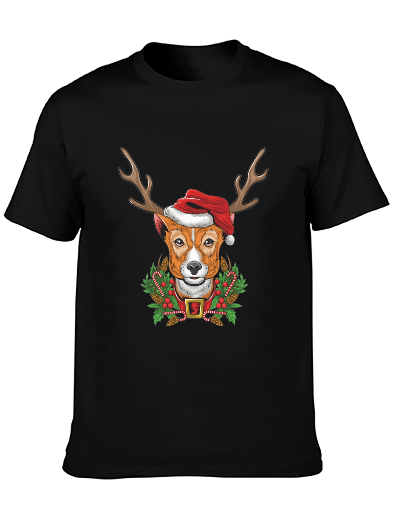 Camiseta Hombre Diseño Navideño Perro Reno