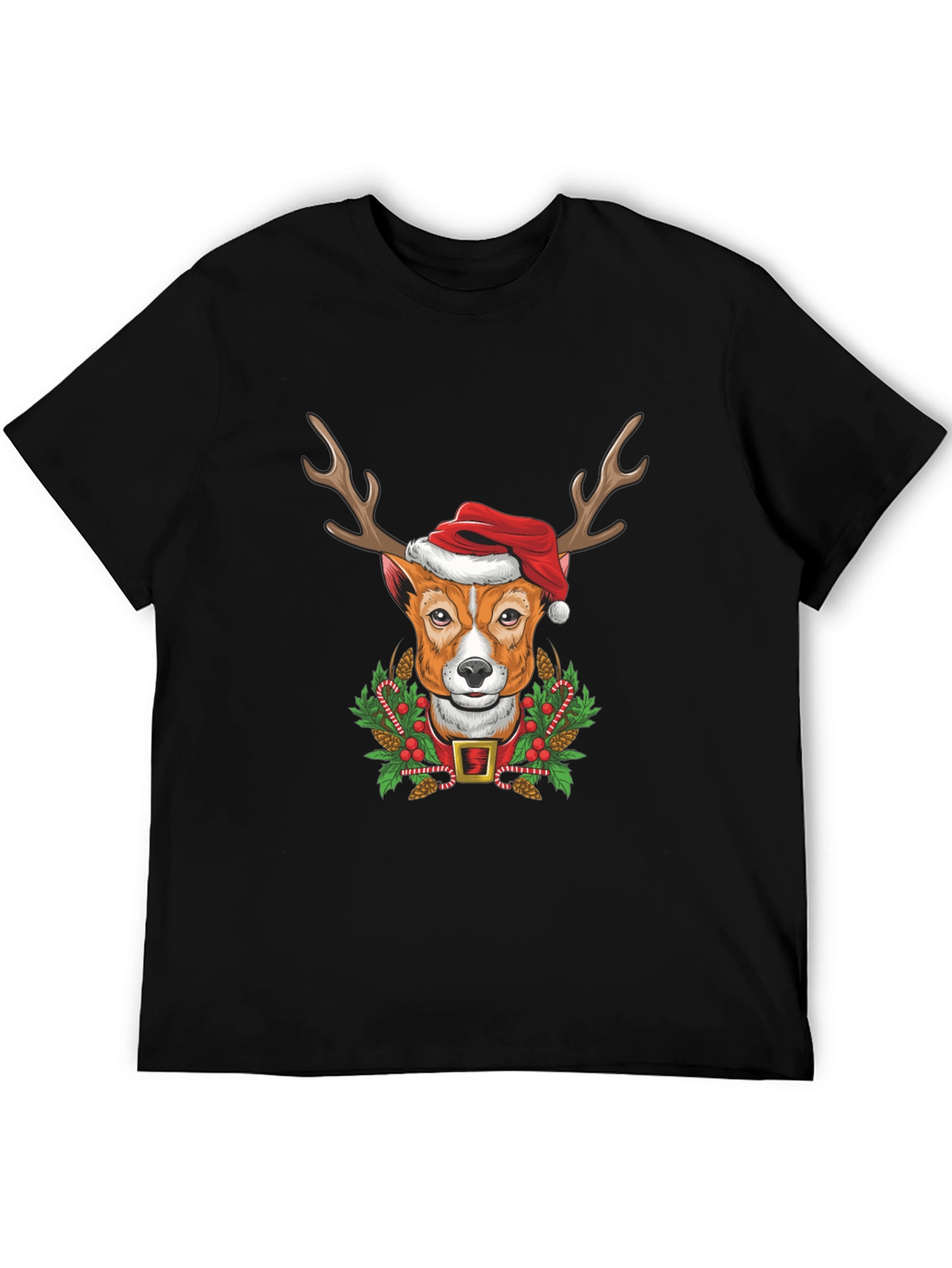 Camiseta Hombre Diseño Navideño Perro Reno