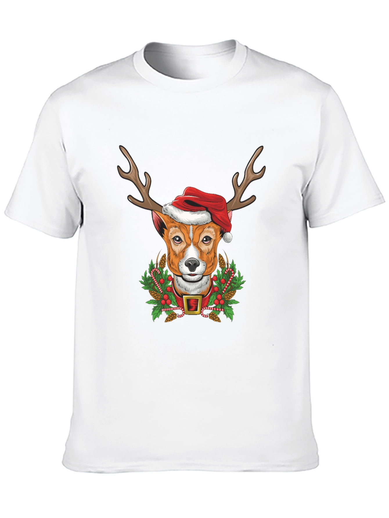 Camiseta Hombre Diseño Navideño Perro Reno