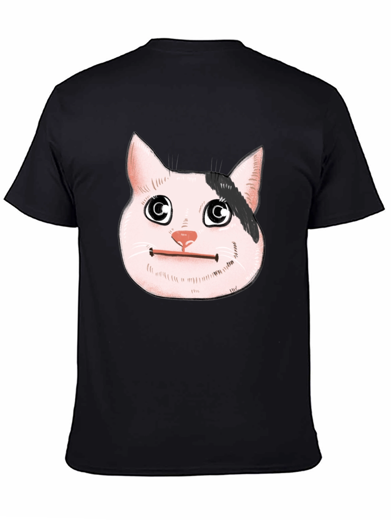 Camiseta Negra Hombre con Diseño de Gato Meme