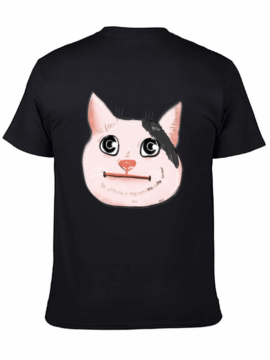 Camiseta Negra Hombre con Diseño de Gato Meme