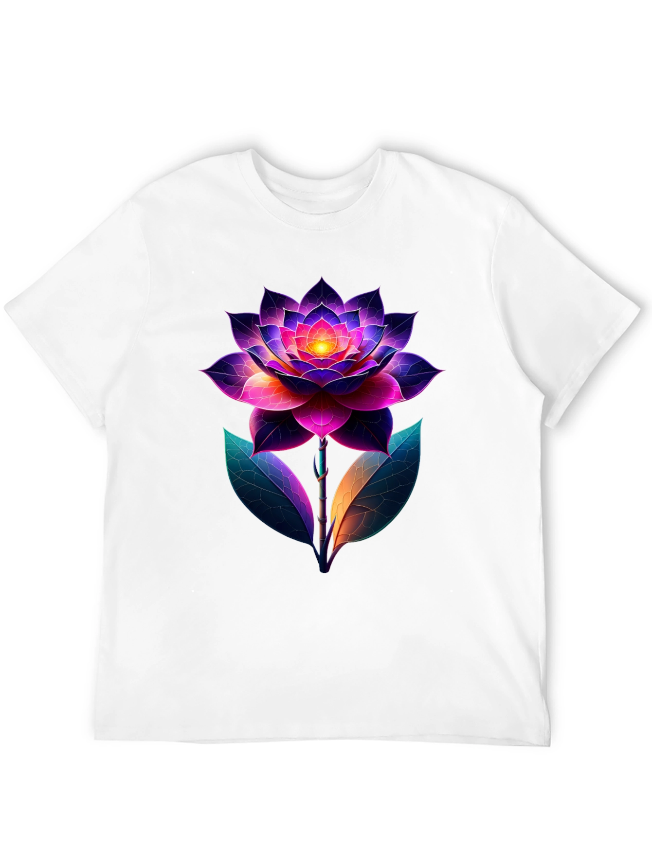 Camiseta Negra con Diseño Floral Neón Abstracto