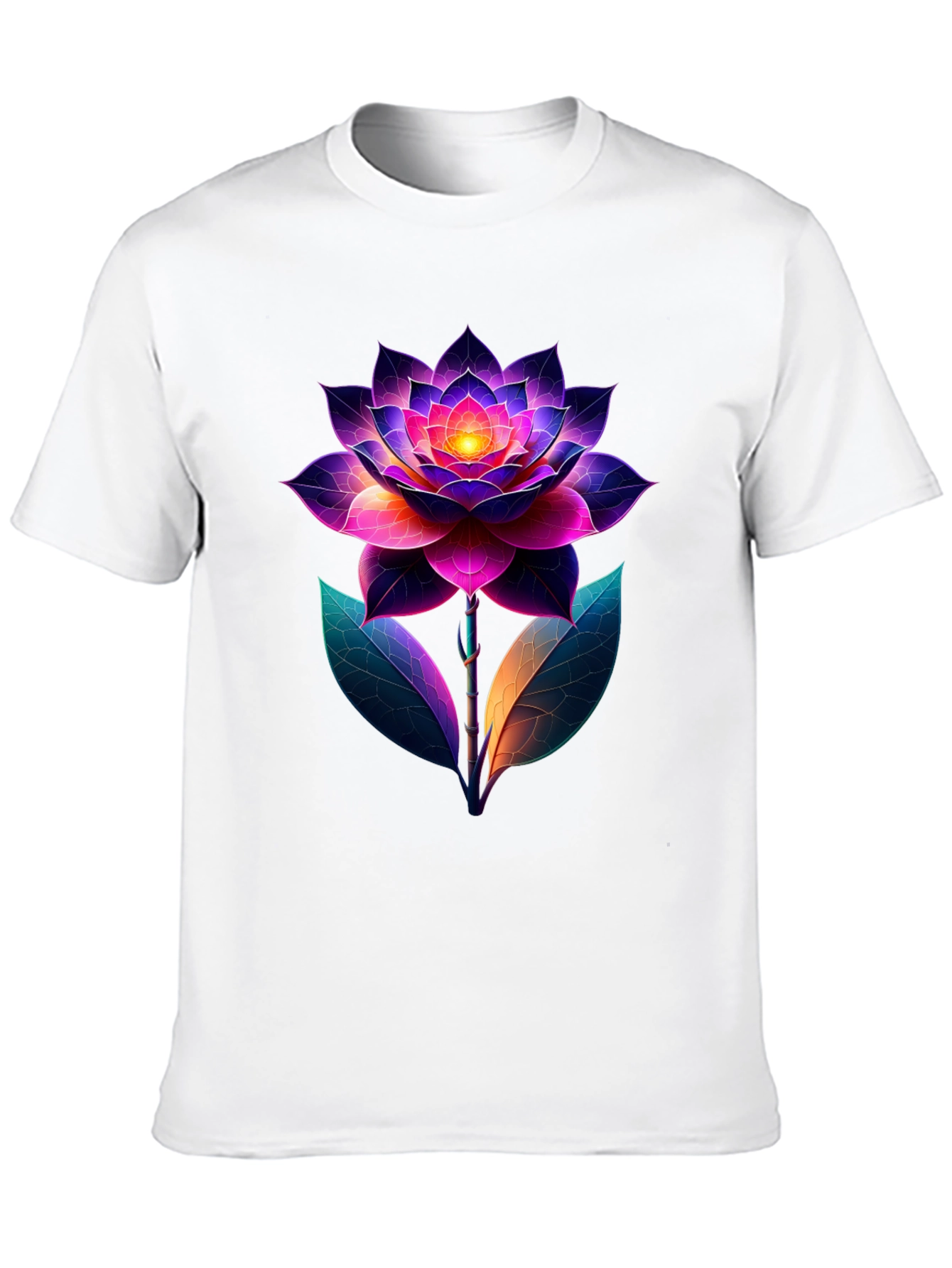 Camiseta Negra con Diseño Floral Neón Abstracto