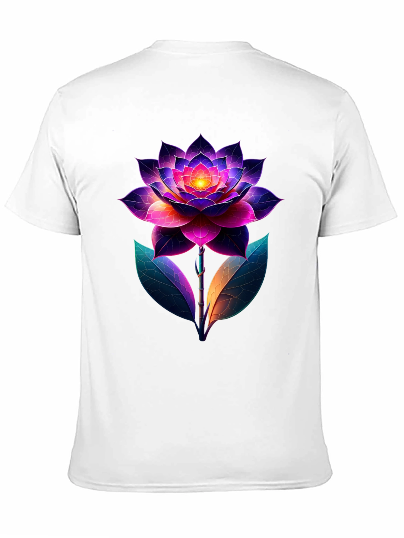 Camiseta Negra con Diseño Floral Neón Abstracto