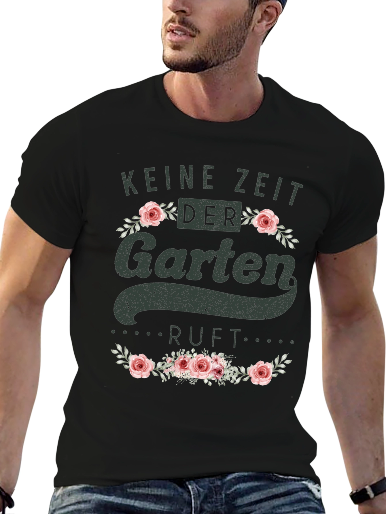 Camiseta Negra con Diseño de Jardinería Floral