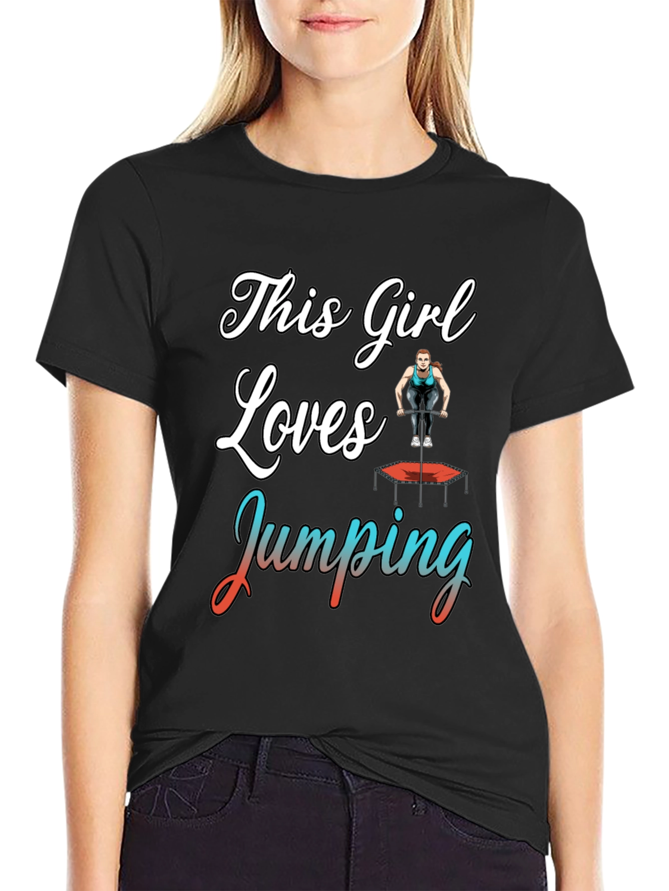 Camiseta Negra con Diseño de Salto para Mujer