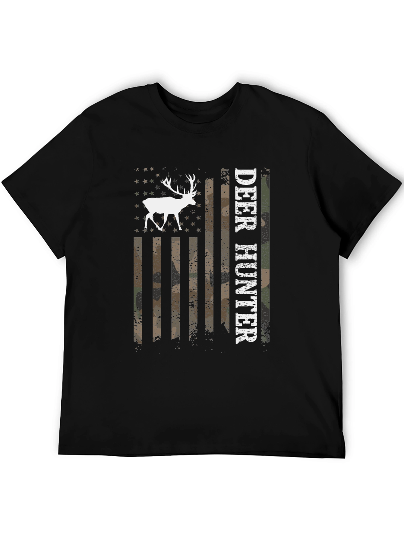 Camiseta Negra Cazador de Ciervos Bandera Americana