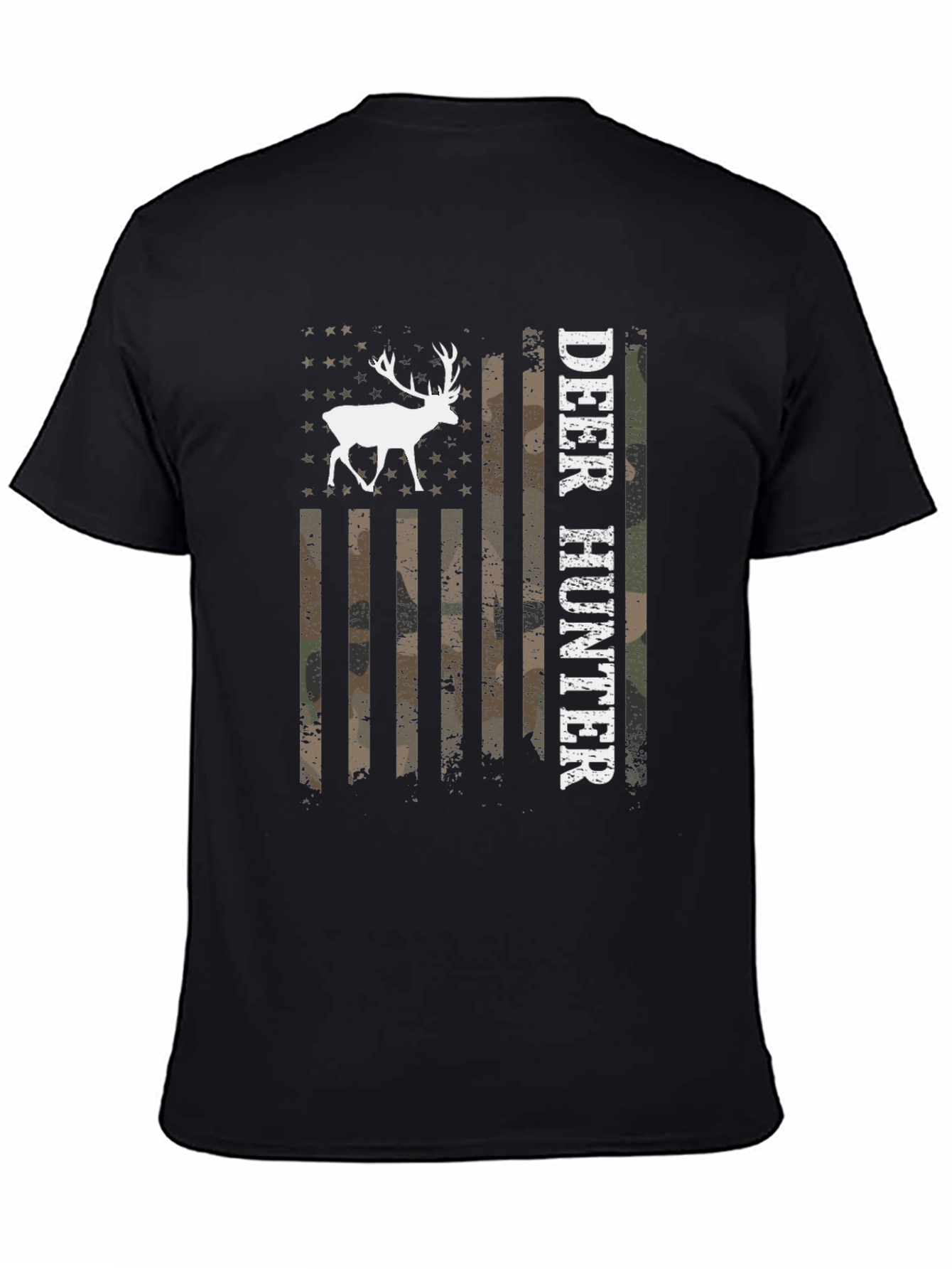 Camiseta Negra Cazador de Ciervos Bandera Americana