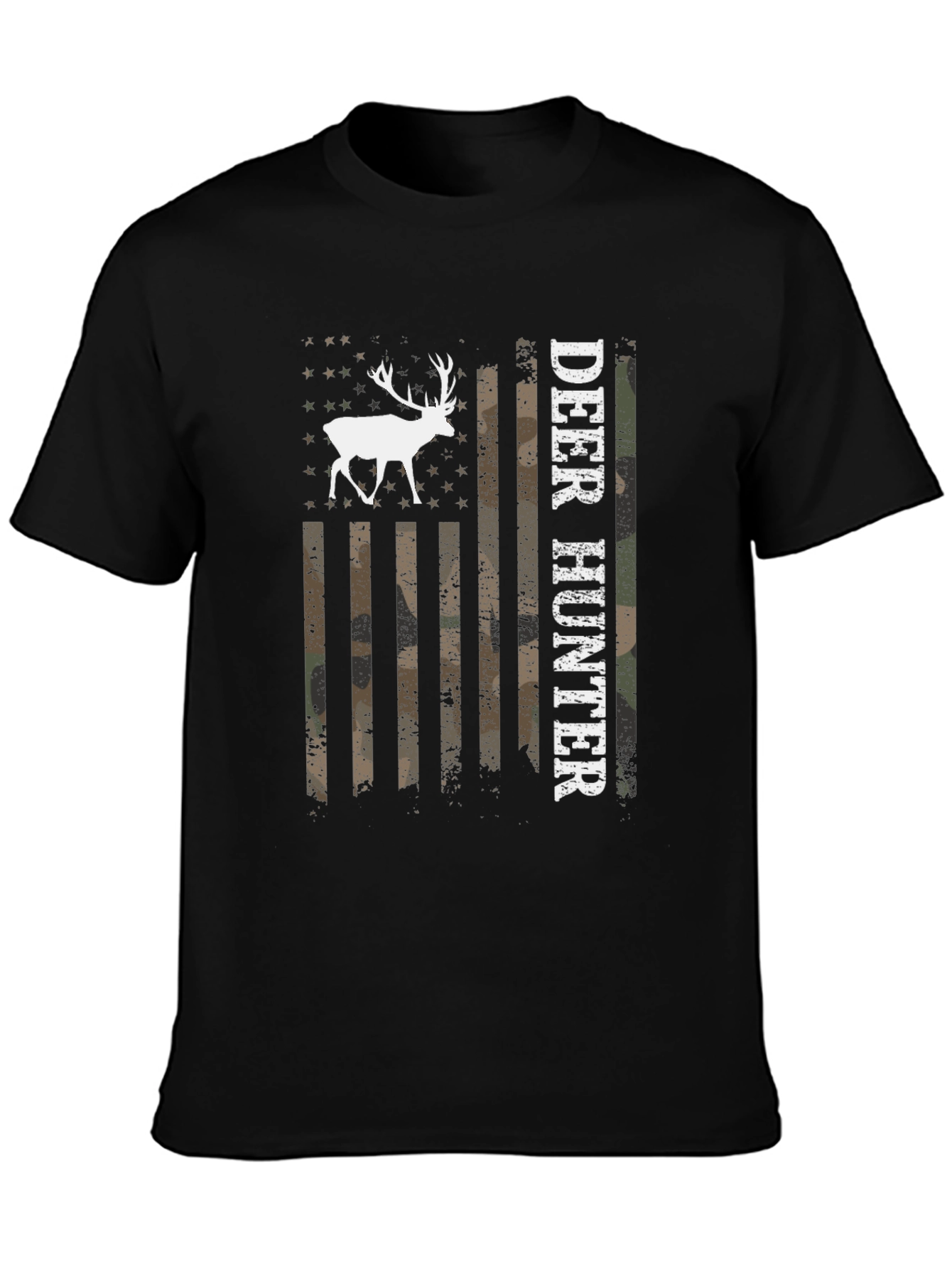 Camiseta Negra Cazador de Ciervos Bandera Americana