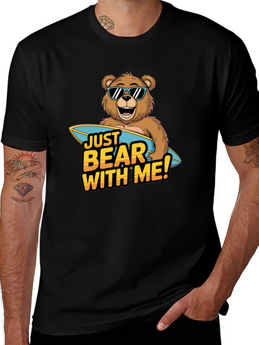 Camiseta Negra Oso Surfista: ¡Ten Paciencia Conmigo!