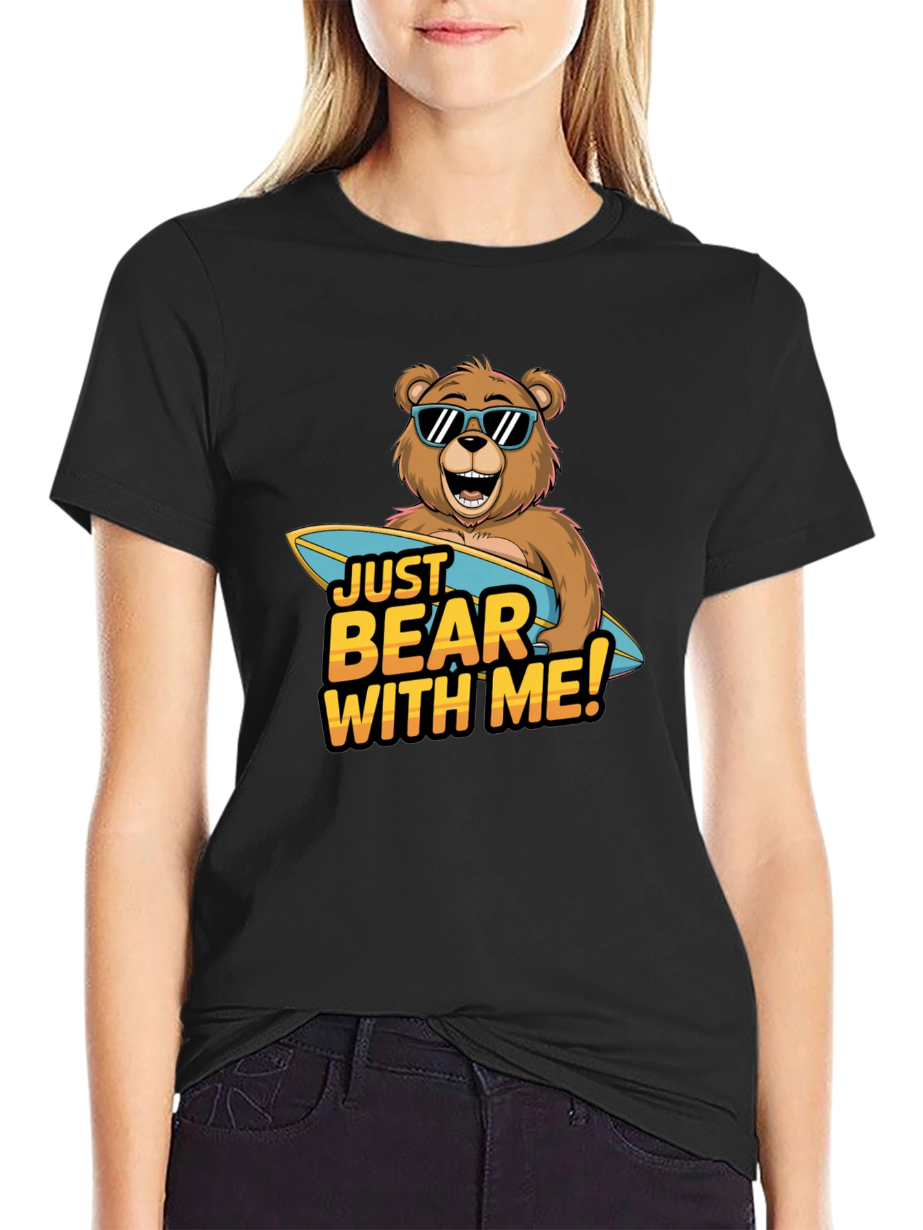 Camiseta Negra Oso Surfista: ¡Ten Paciencia Conmigo!