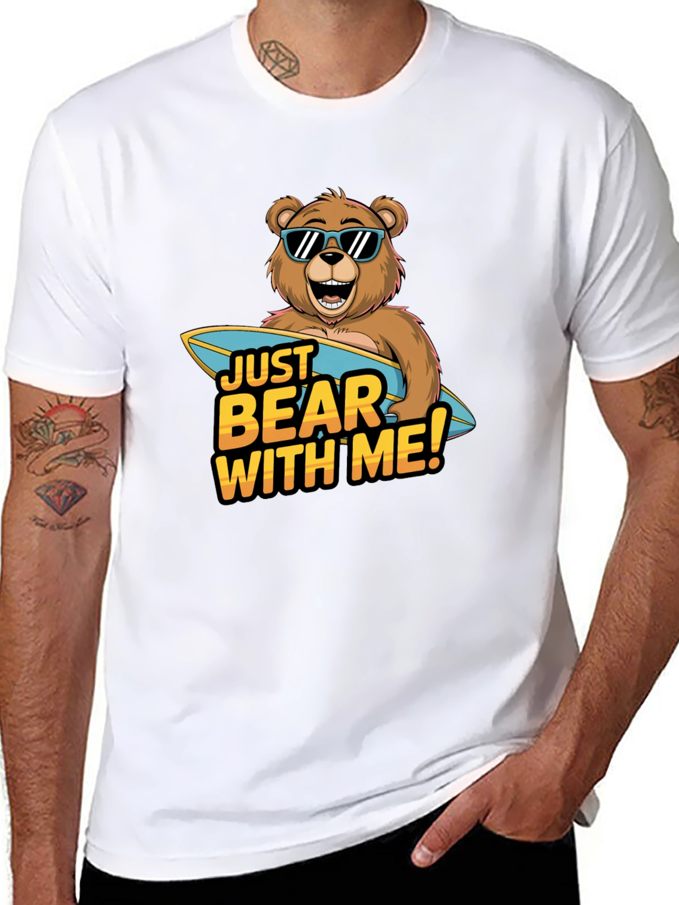 Camiseta Negra Oso Surfista: ¡Ten Paciencia Conmigo!