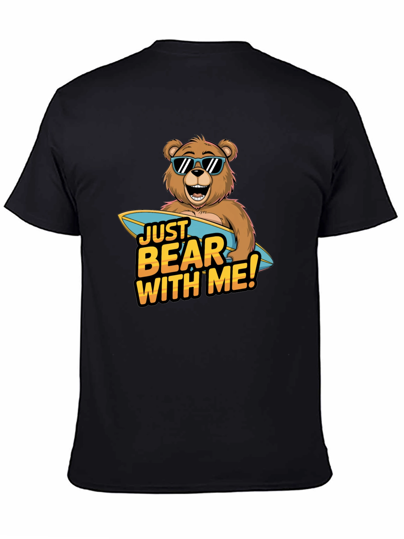 Camiseta Negra Oso Surfista: ¡Ten Paciencia Conmigo!