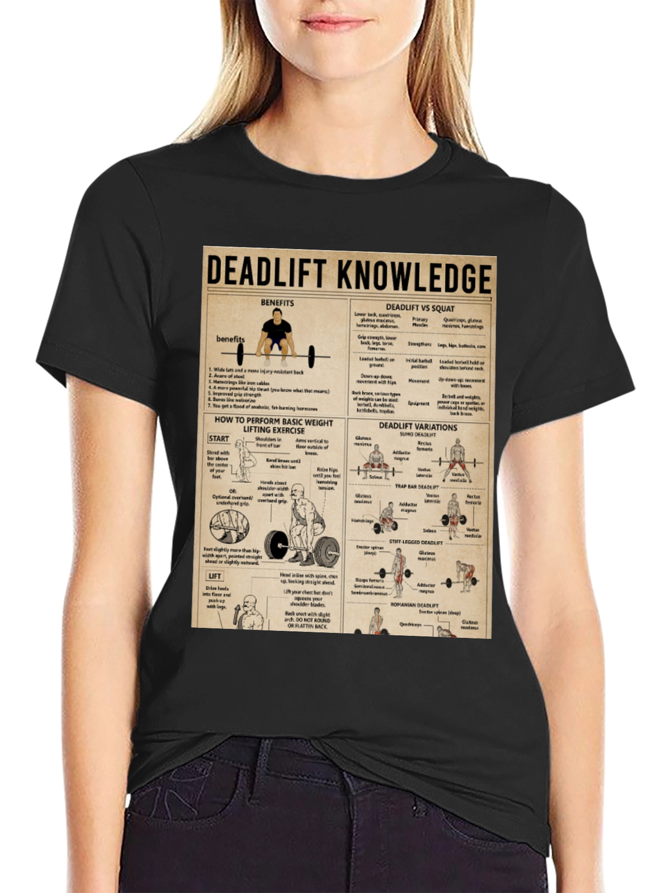 Camiseta Negra Deadlift Knowledge - Levantamiento de Pesas