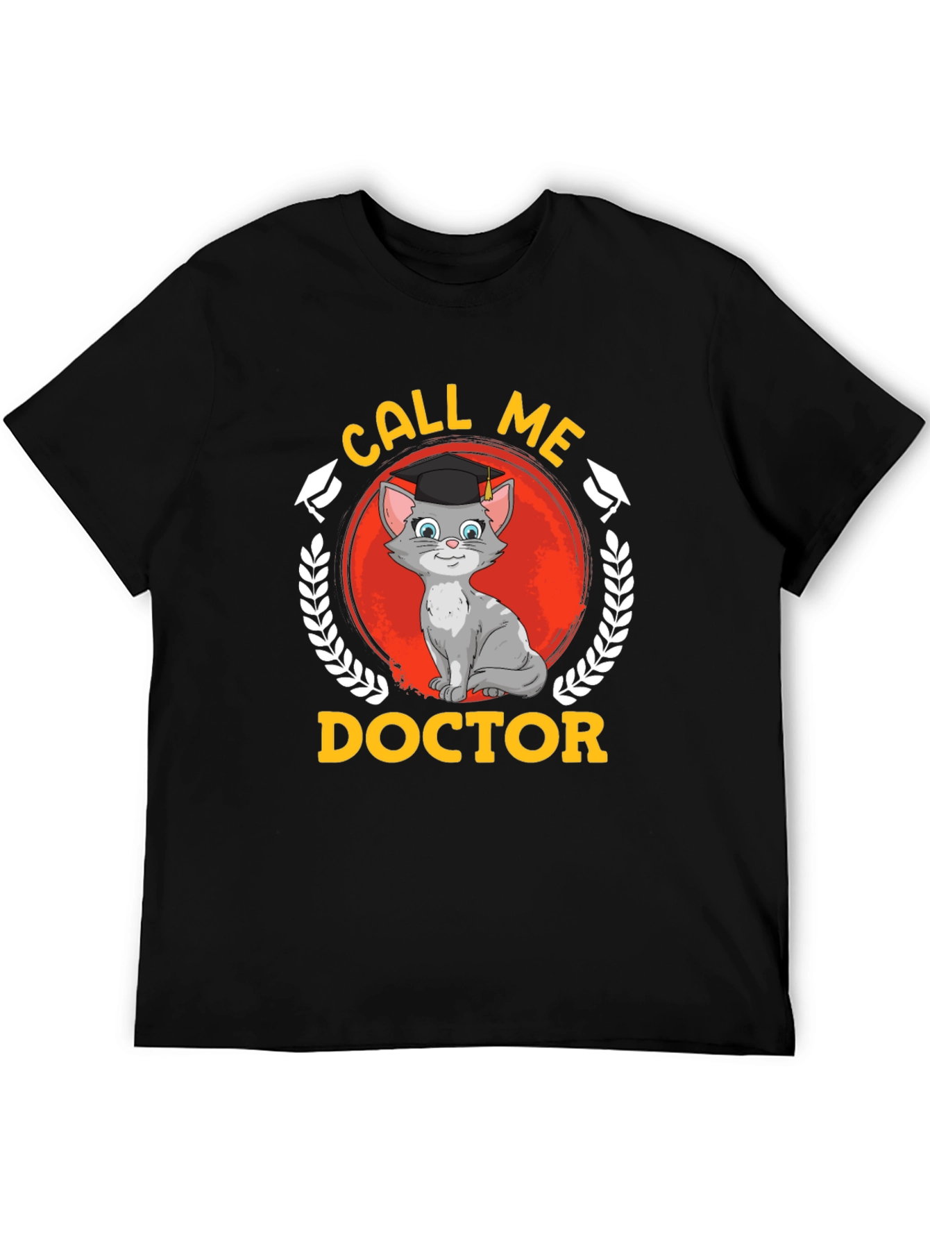 Camiseta Negra Llámame Doctor Gato Graduado