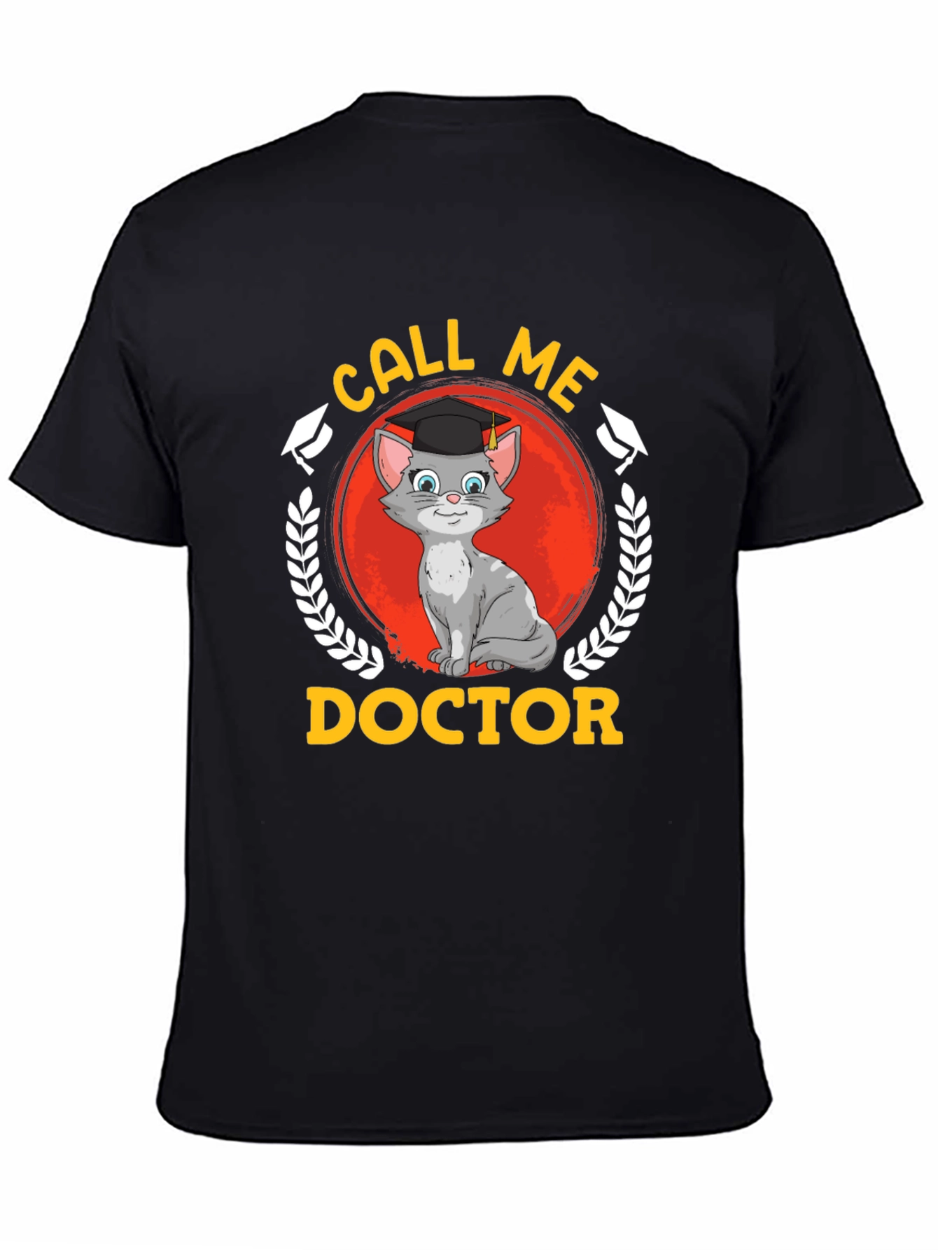 Camiseta Negra Llámame Doctor Gato Graduado