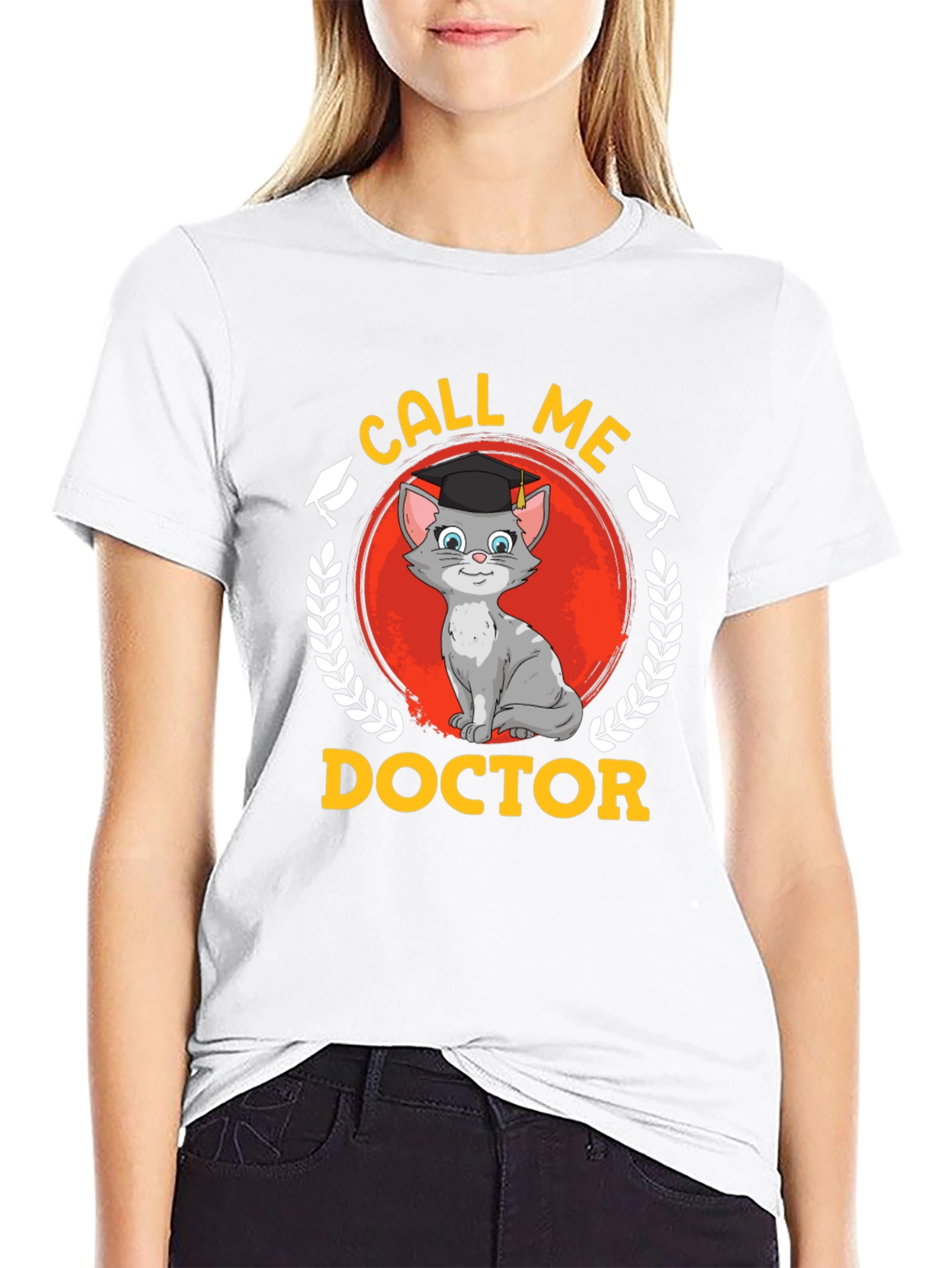 Camiseta Negra Llámame Doctor Gato Graduado