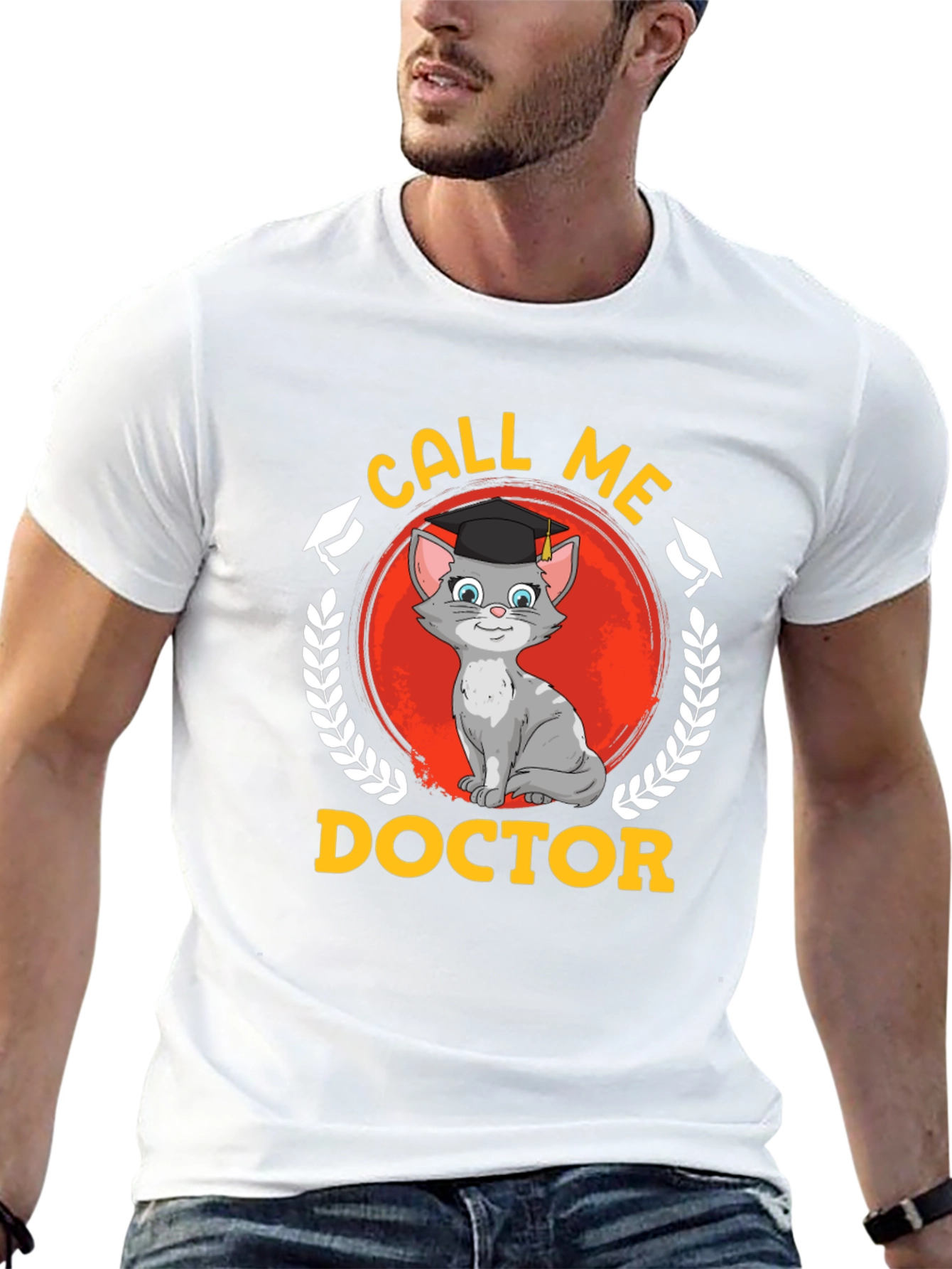 Camiseta Negra Llámame Doctor Gato Graduado