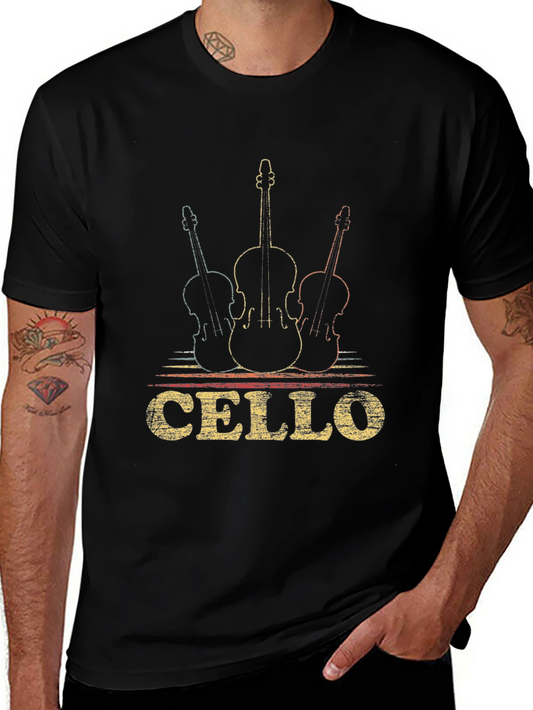Camiseta Negra Vintage Cello para Músicos