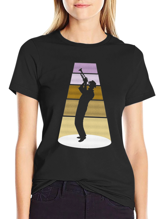 Camiseta Negra con Diseño de Trompetista Vintage