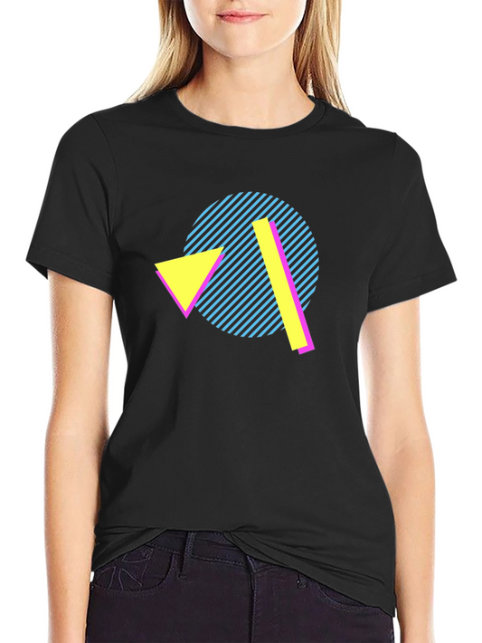 Camiseta Negra con Diseño Geométrico Retro