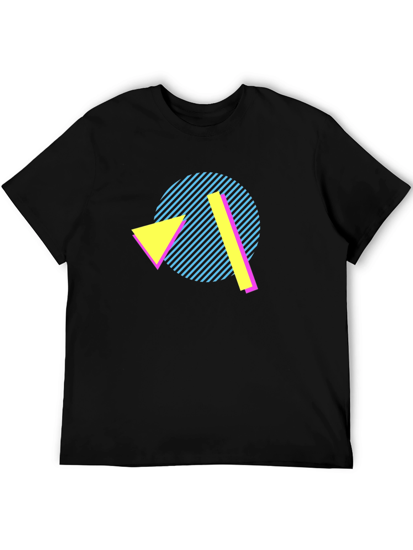 Camiseta Negra con Diseño Geométrico Retro