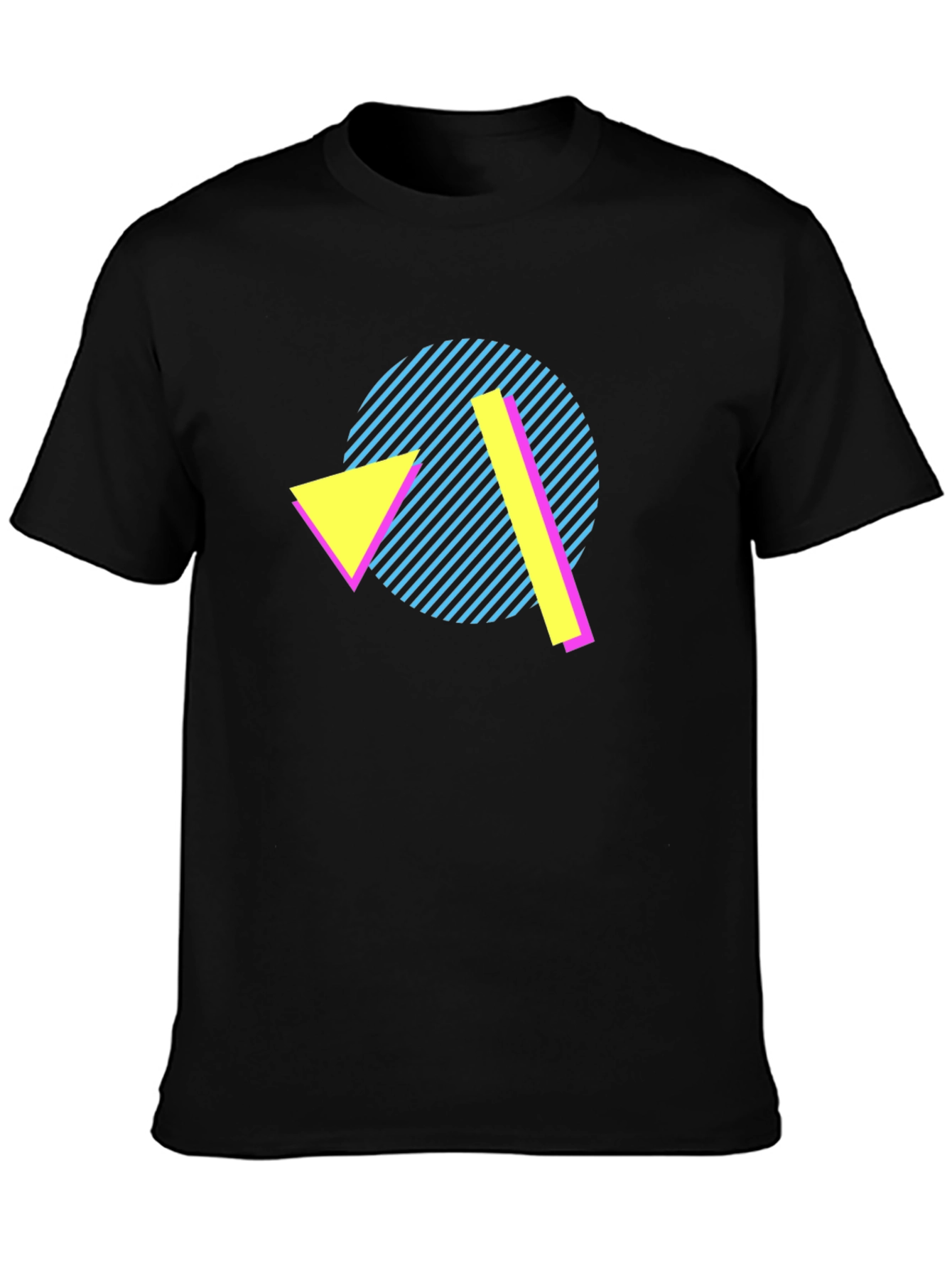 Camiseta Negra con Diseño Geométrico Retro