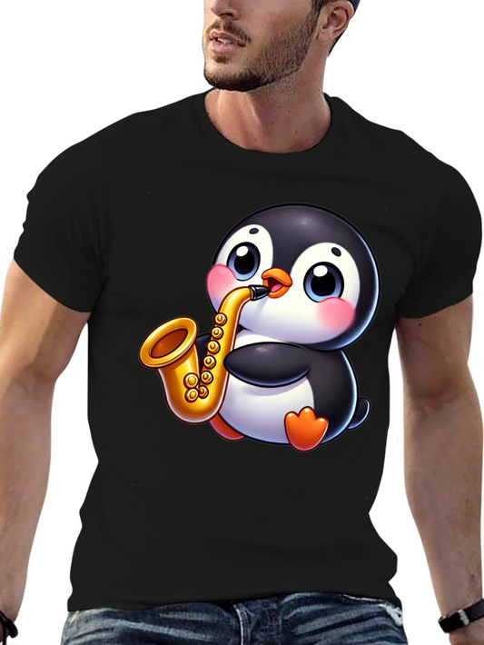 Camiseta Negra con Pingüino Músico