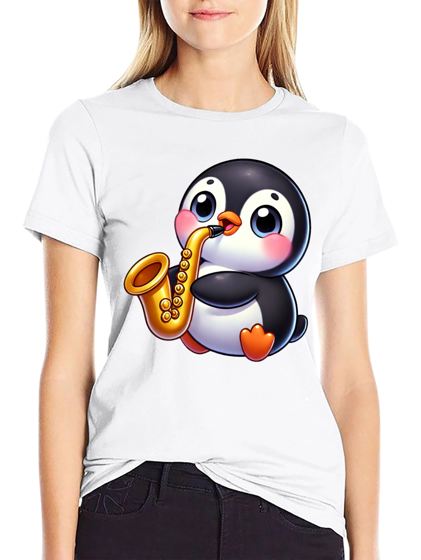 Camiseta Negra con Pingüino Músico