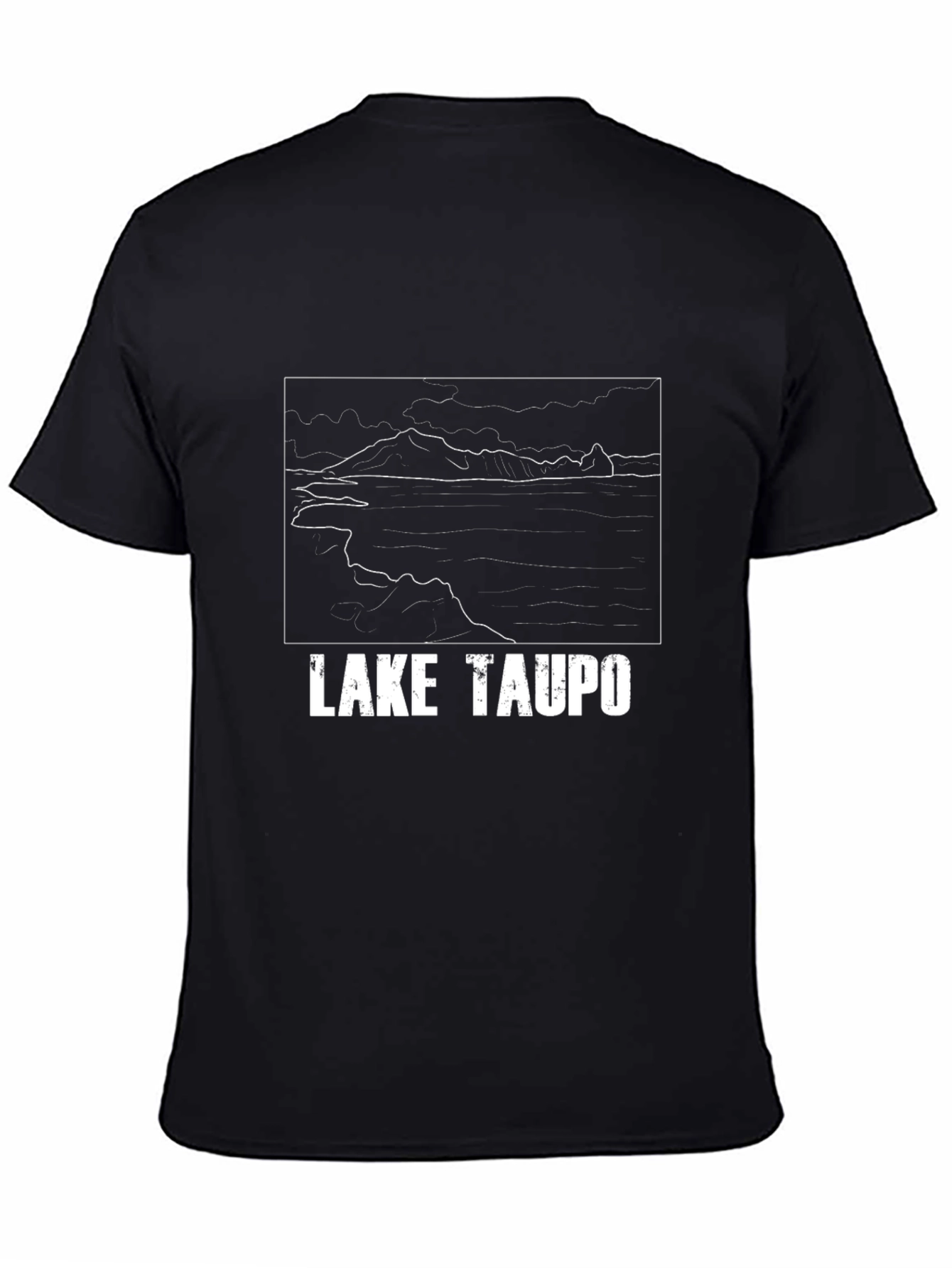 Camiseta Negra Gráfica Lake Taupo Hombre