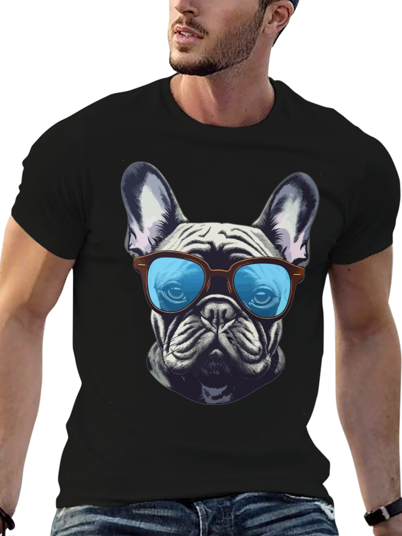 Camiseta Negra con Diseño de Bulldog Francés Cool