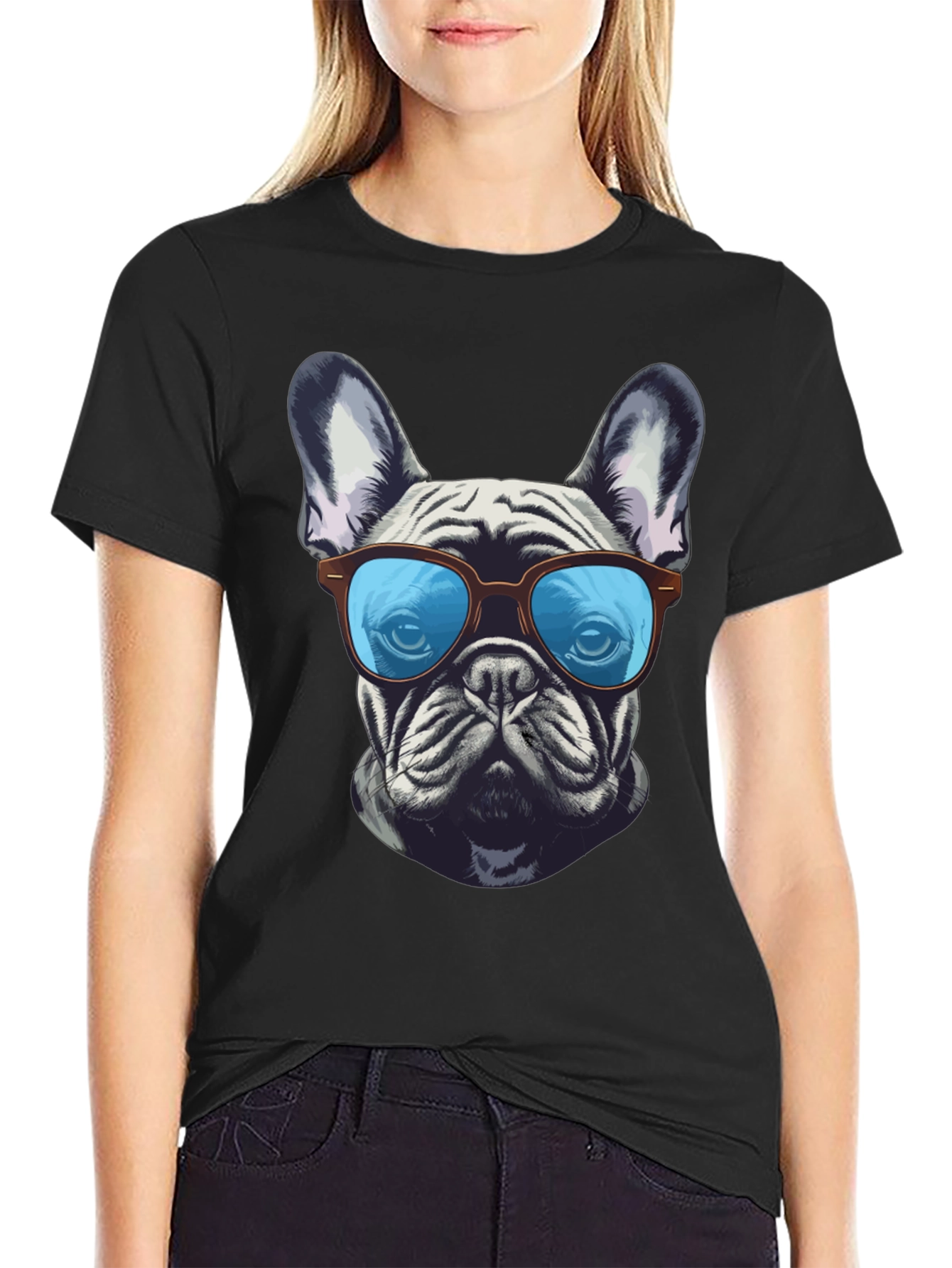 Camiseta Negra con Diseño de Bulldog Francés Cool