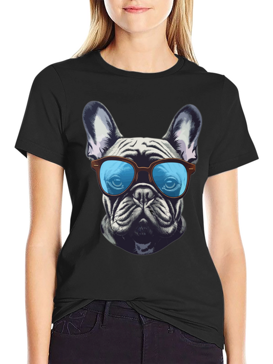 Camiseta Negra con Diseño de Bulldog Francés Cool