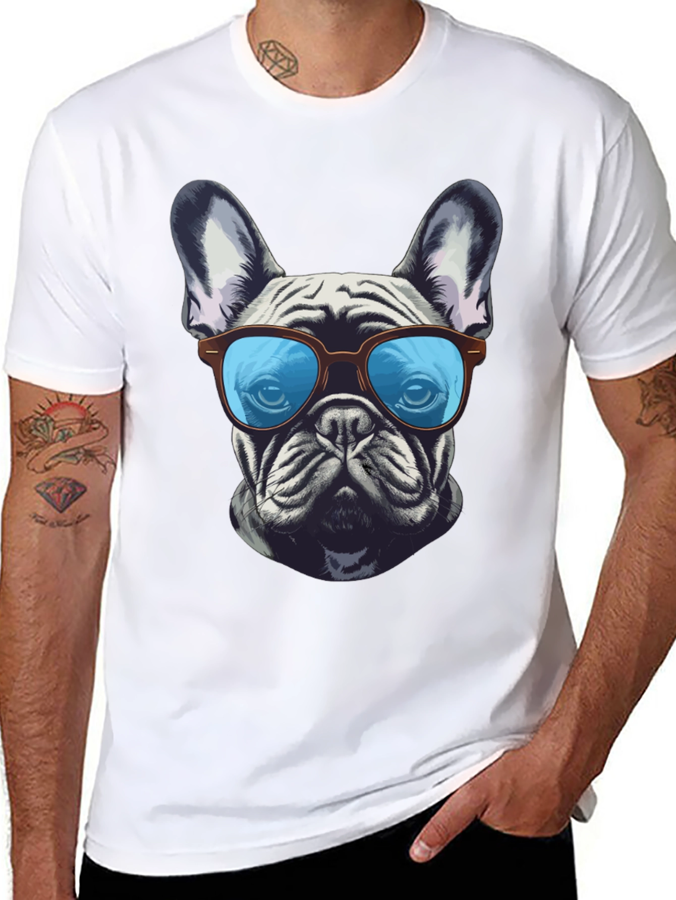 Camiseta Negra con Diseño de Bulldog Francés Cool