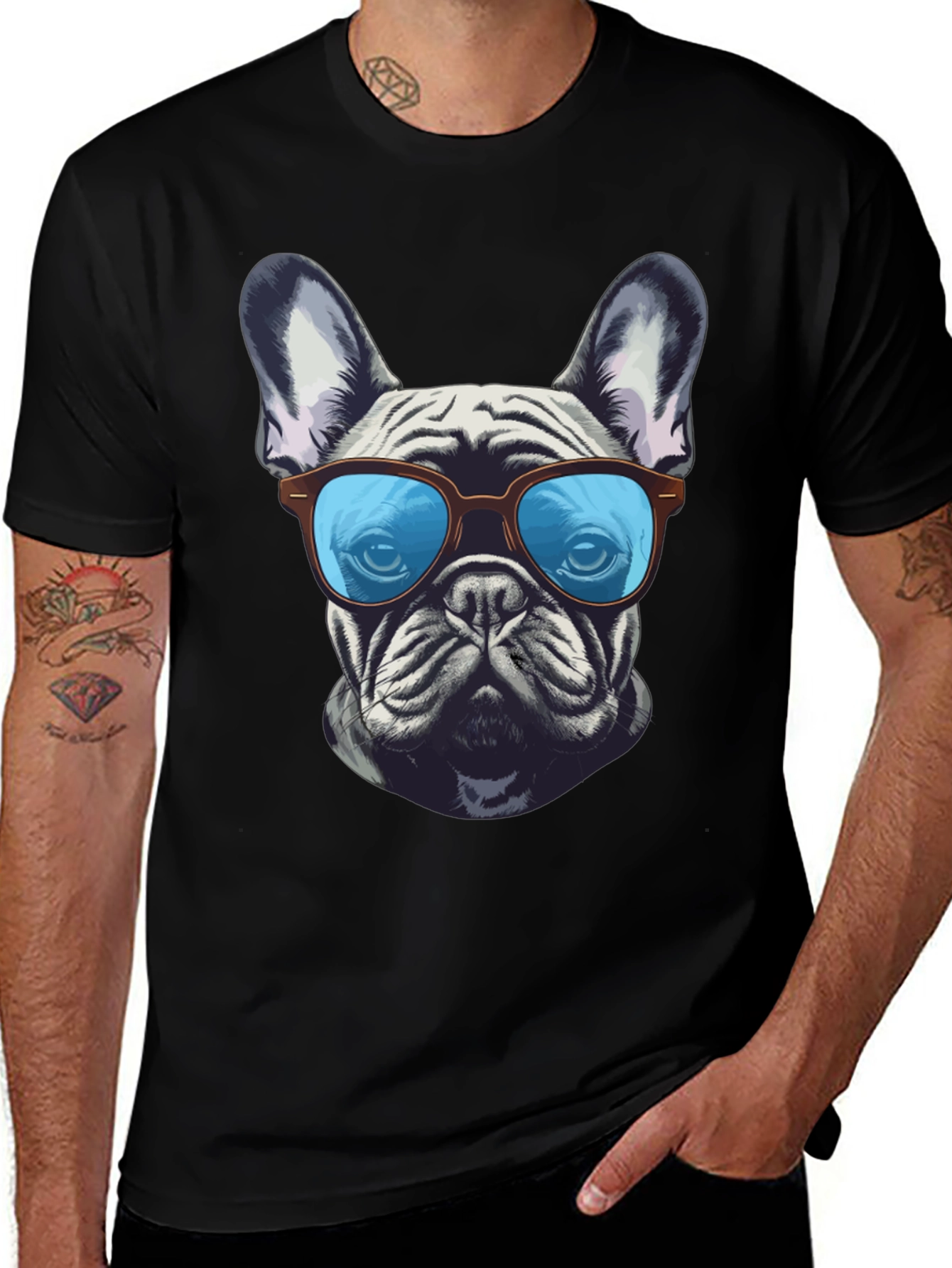 Camiseta Negra con Diseño de Bulldog Francés Cool