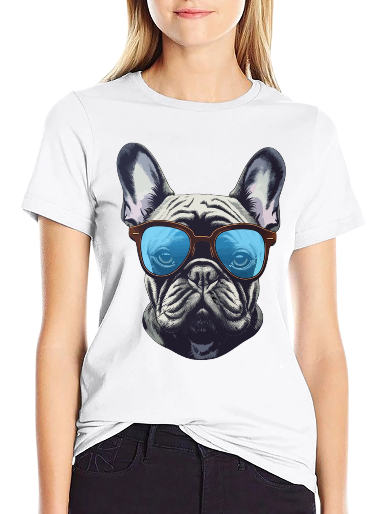 Camiseta Negra con Diseño de Bulldog Francés Cool