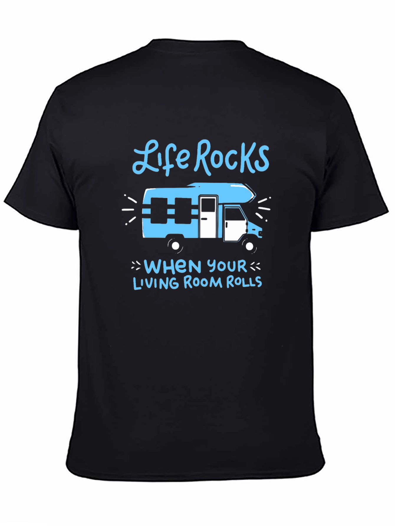 Camiseta Negra Life Rocks con Diseño de Autocaravana