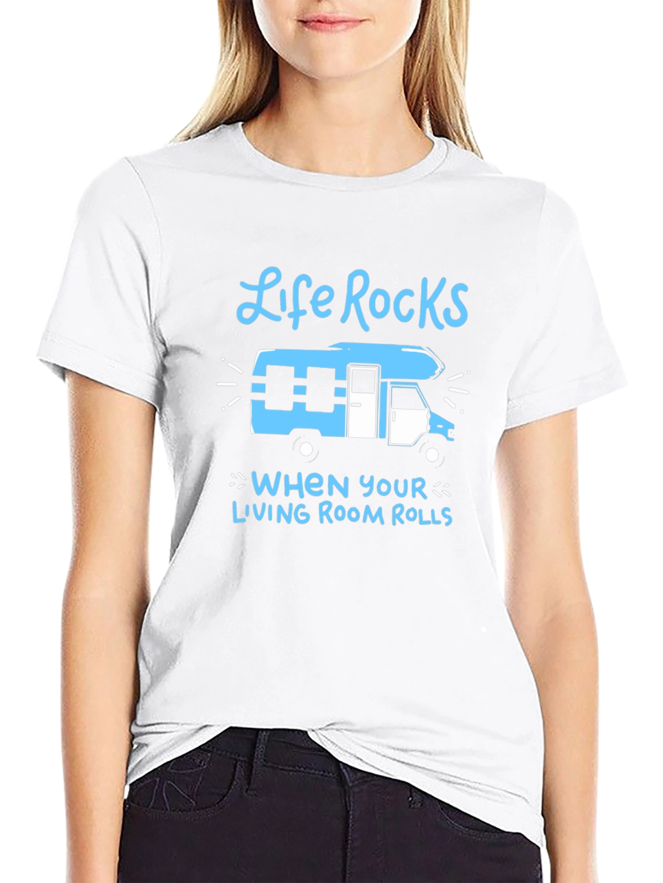Camiseta Negra Life Rocks con Diseño de Autocaravana