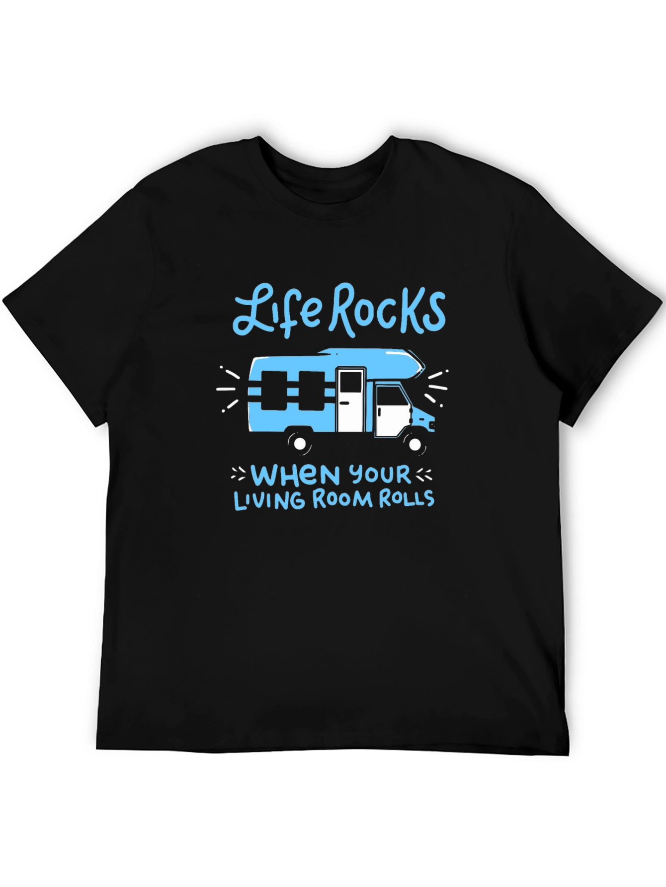Camiseta Negra Life Rocks con Diseño de Autocaravana