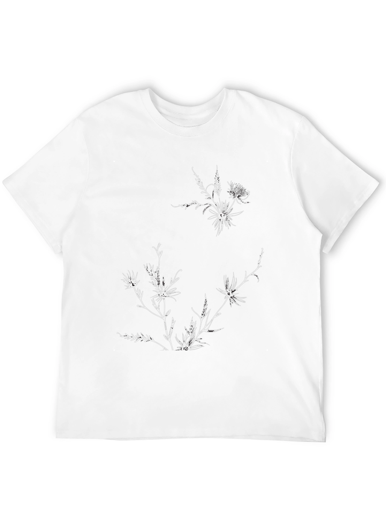 Camiseta Negra con Diseño Floral Blanco