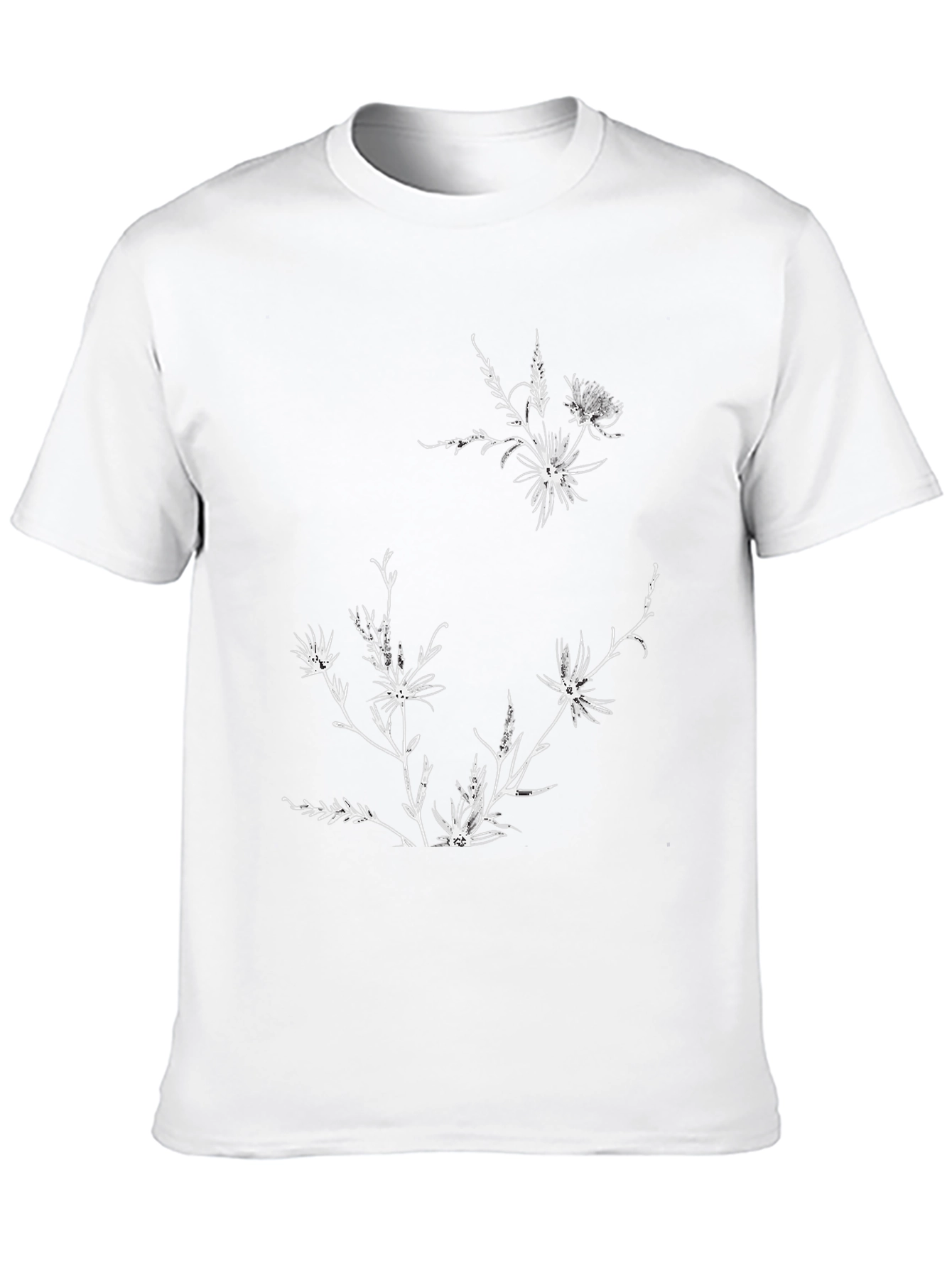 Camiseta Negra con Diseño Floral Blanco