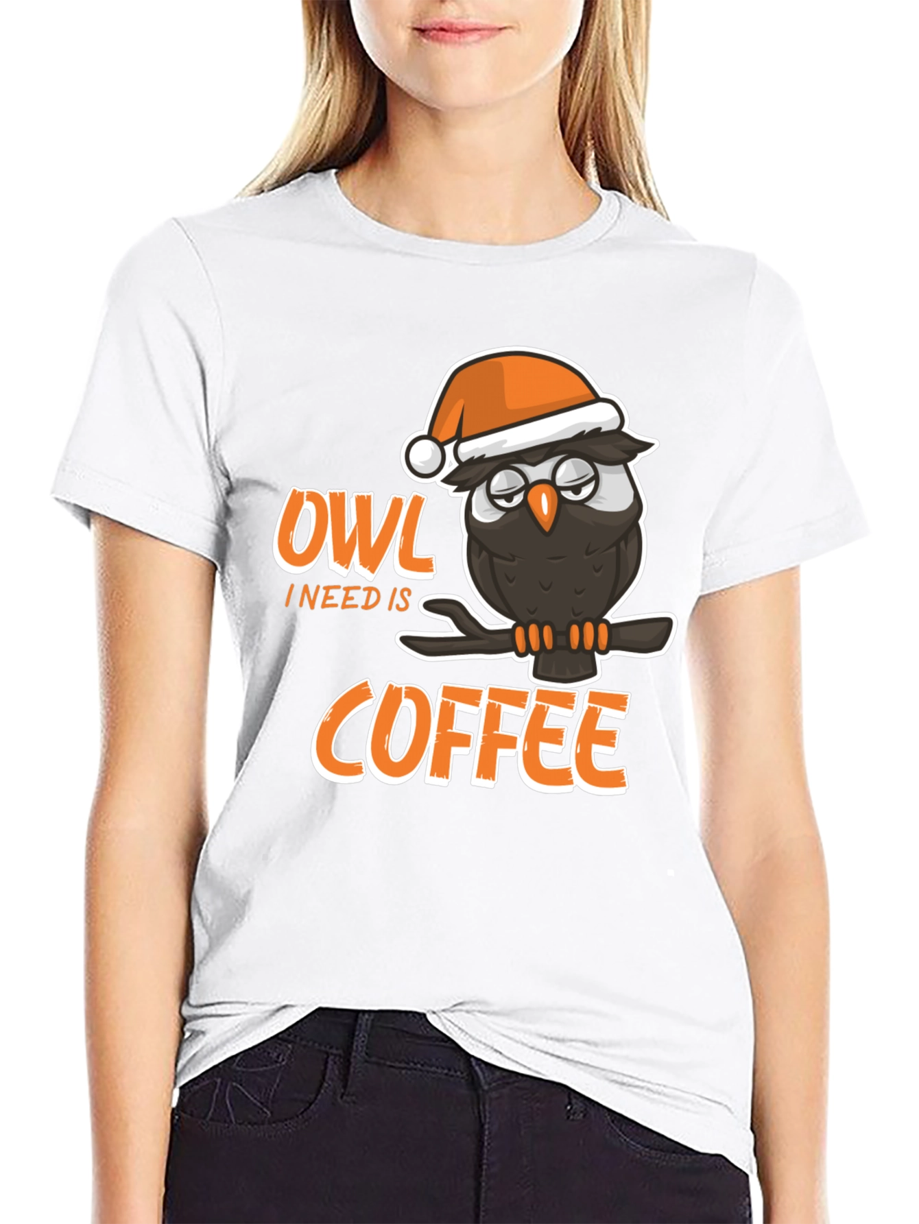 Camiseta Negra con Búho y Café