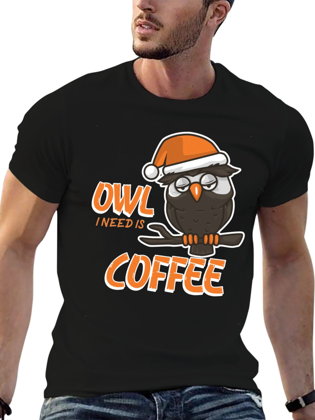 Camiseta Negra con Búho y Café