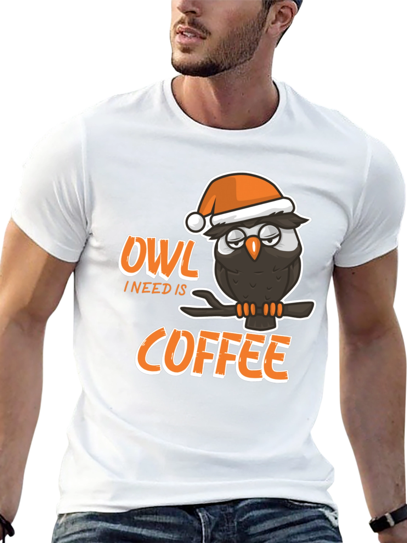 Camiseta Negra con Búho y Café