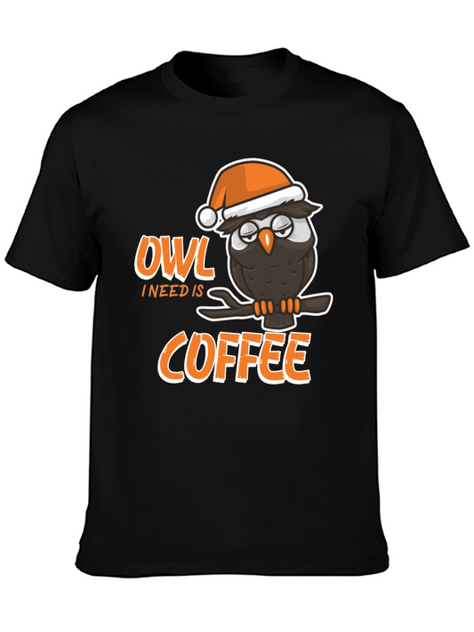 Camiseta Negra con Búho y Café