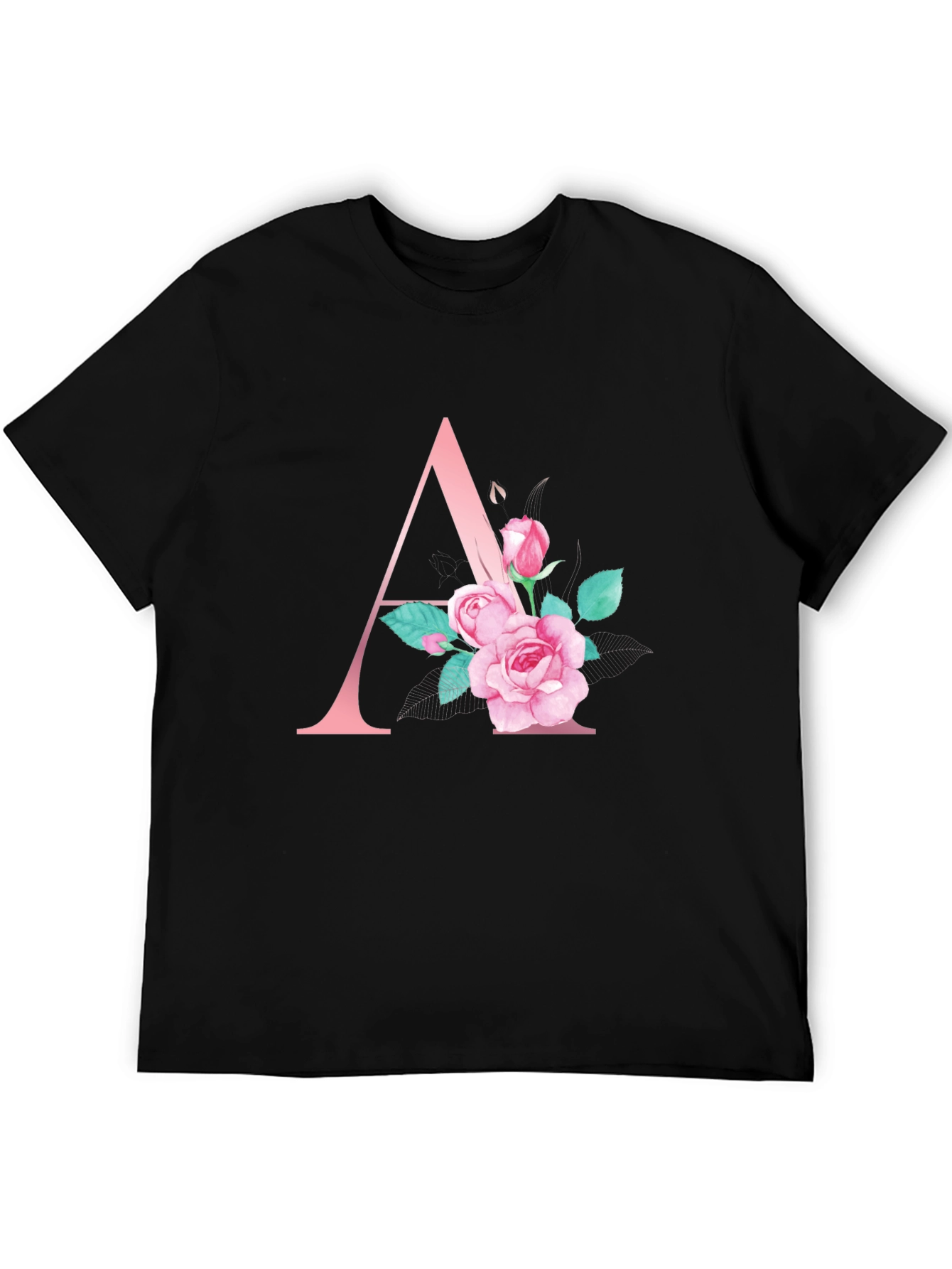Camiseta Negra con Letra A Floral