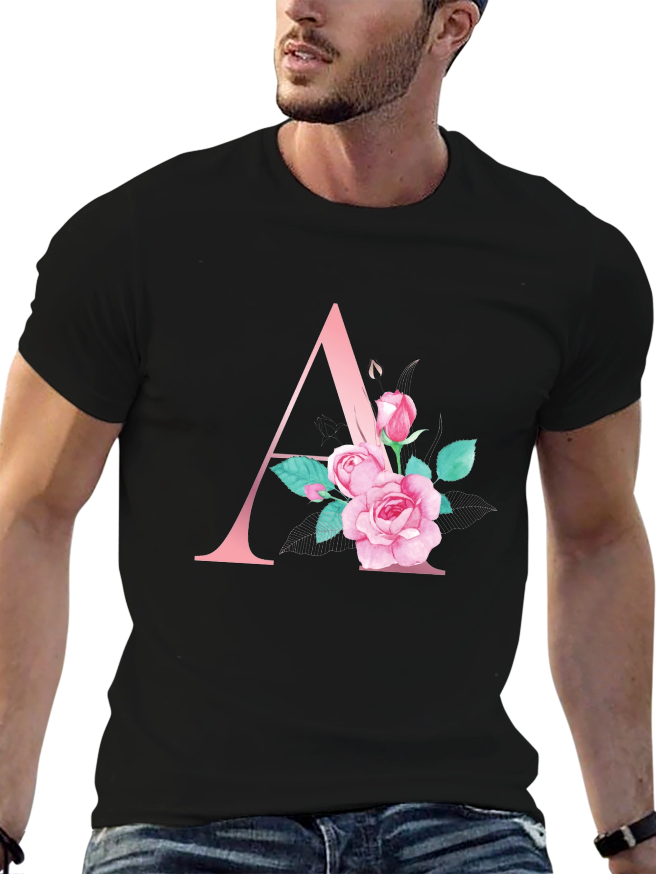 Camiseta Negra con Letra A Floral